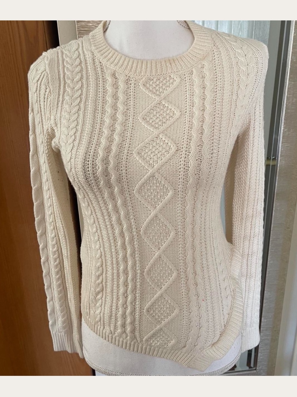 BCBGMaxAzria Cable Knit Crewneck Sweater - Cream